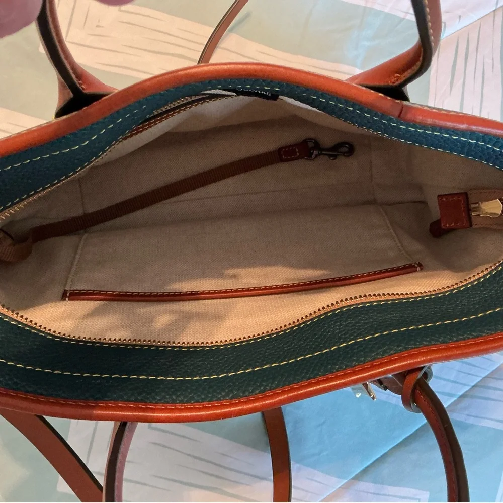 Dooney & Bourke Teal and Tan Leather Tote - Picture 4 of 7
